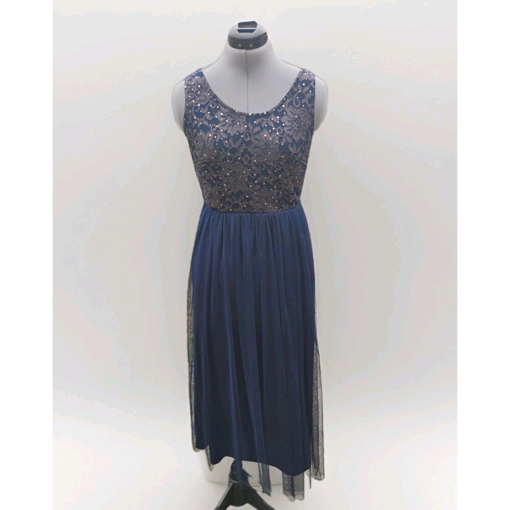 Candalite Petite | Navy Sequin Top Stretchy Waist Sleeveless Long Formal...